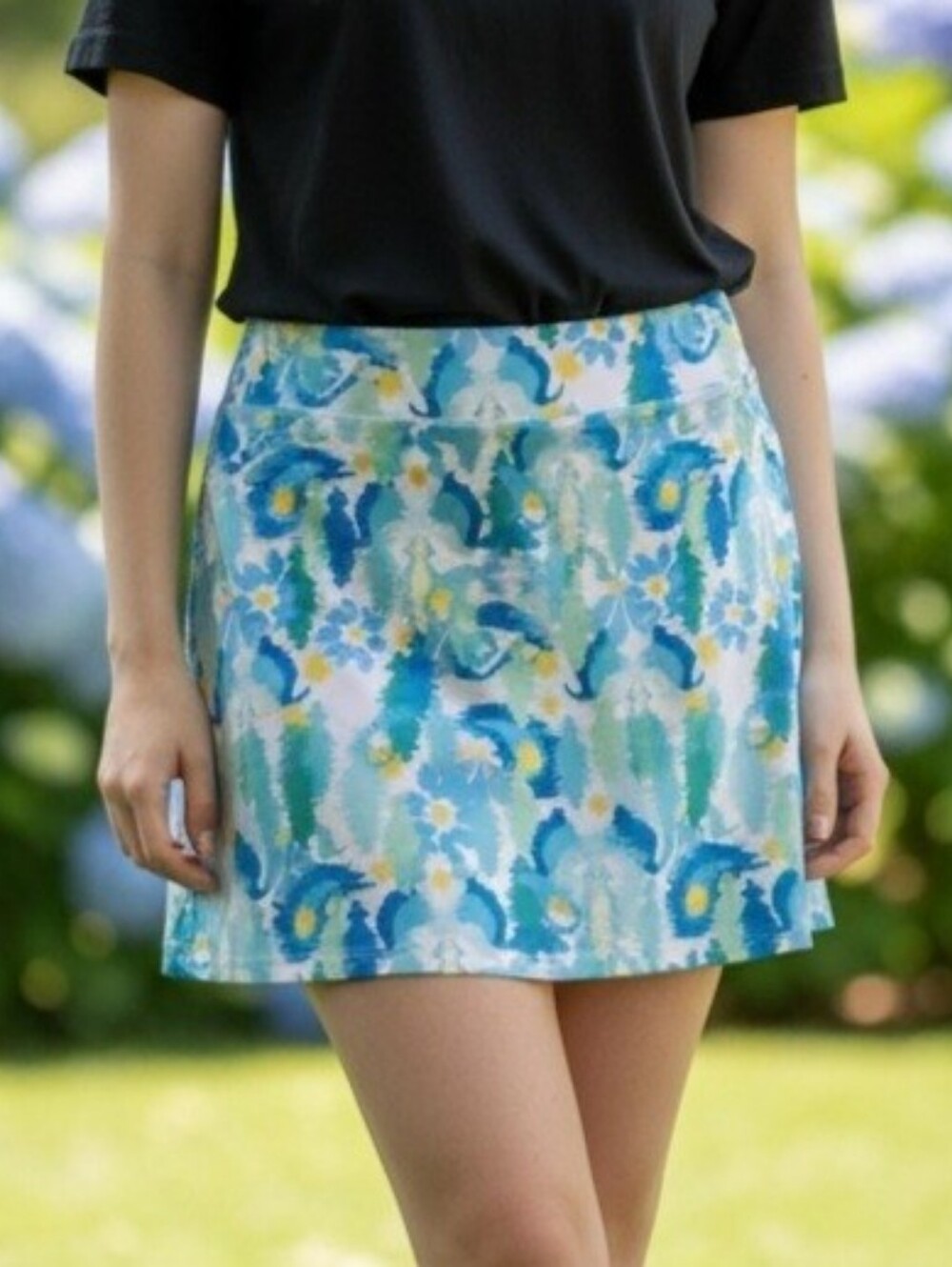 B Skinz Women's Aqua and Blue Floral Print Mini Skirt